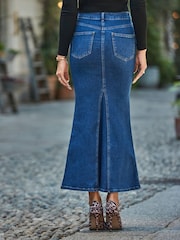 Sosandar Blue Fishtail Denim Maxi Skirt - Image 4 of 5