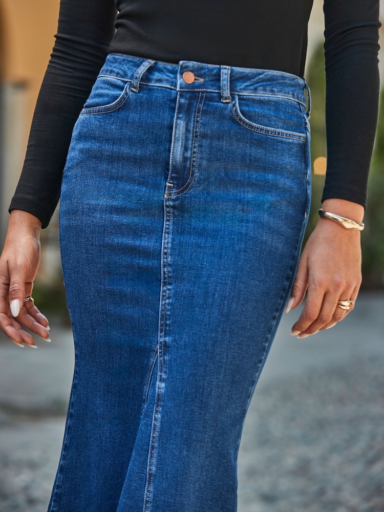 Sosandar Blue Fishtail Denim Maxi Skirt - Image 5 of 5