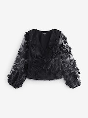 Sosandar Black Floral Lace Sleeve Detail Blouse - Image 1 of 6