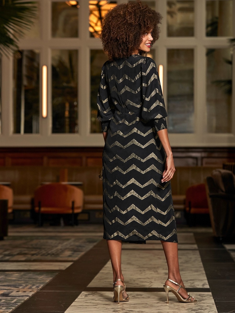 chevron midi dress Soft Escape Knit Chevron Print Midi Dress in Blue