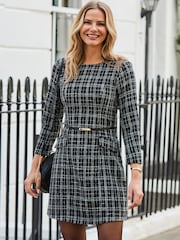 Sosandar Black Mini Boucle Belted Dress - Image 3 of 5