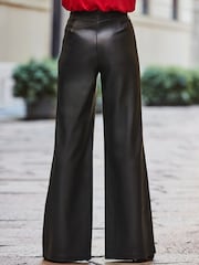 Sosandar Black Petite Faux Fur Leather Palazzo Trousers - Image 5 of 5