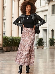 Sosandar Natural Paisley Print Metallic Stripe Tiered Maxi Skirt - Image 1 of 5