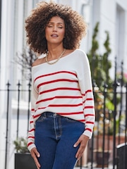 Sosandar Red Stripe Bow Back Detail Jumper - Image 1 of 4