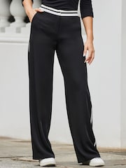 Sosandar Black Stripe Waistband Wide Leg Trousers - Image 2 of 5