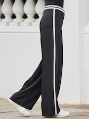 Sosandar Black Stripe Waistband Wide Leg Trousers - Image 3 of 5