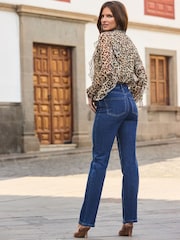 Sosandar Sky Blue Spot Print Ruched Front Midi Jersey Jeans - Image 4 of 5