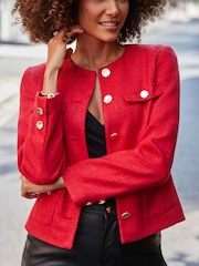 Sosandar Red Boucle Collarless Jacket - Image 5 of 5