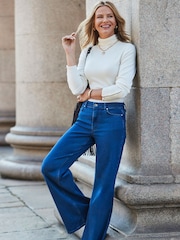 Sosandar Blue 100% Cotton Palazzo Jeans - Image 1 of 5