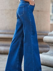 Sosandar Blue 100% Cotton Palazzo Jeans - Image 3 of 5
