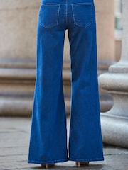 Sosandar Blue 100% Cotton Palazzo Jeans - Image 4 of 5
