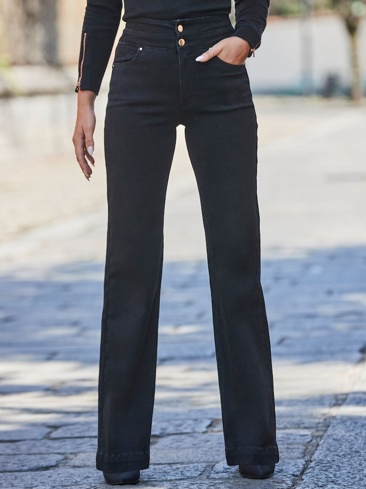 Sosandar Black Contour Waist Wide Leg Jeans - Image 5 of 5