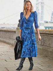 Sosandar Blue Paisley Print Wrap Midaxi Dress - Image 5 of 5