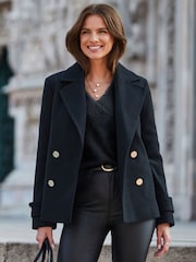 Sosandar Black Peacoat With Gold Buttons - Image 1 of 5