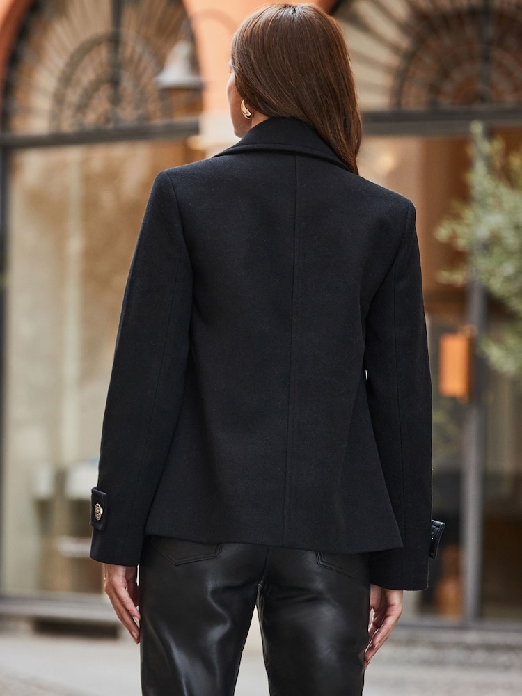 Sosandar Black Peacoat With Gold Buttons - Image 5 of 5