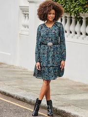 Sosandar Blue Paisley Print Fit & Flare Dress - Image 1 of 5