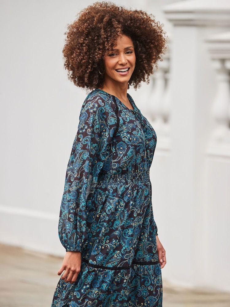 Sosandar Blue Paisley Print Fit & Flare Dress - Image 2 of 5