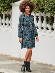Sosandar Blue Paisley Print Fit & Flare Dress - Image 3 of 5