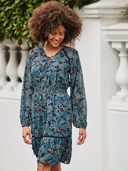Sosandar Blue Paisley Print Fit & Flare Dress - Image 4 of 5