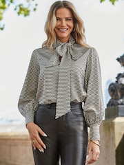 Sosandar Brown Geometric Print Tie Detail Blouse - Image 1 of 5