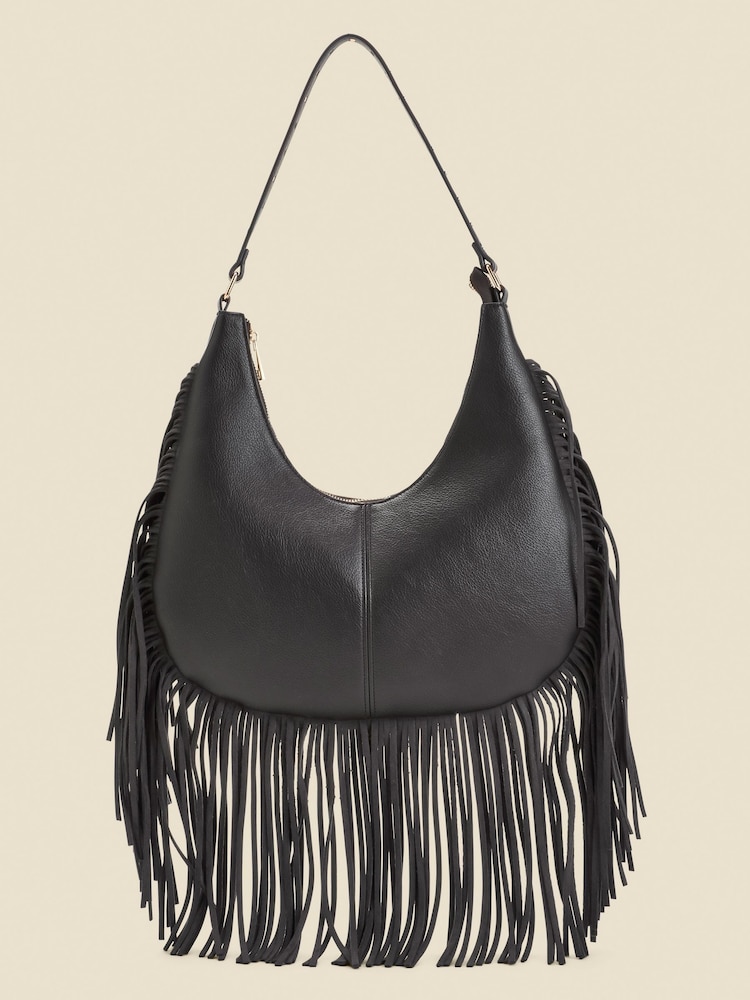 Sosandar Black Fringe Detail Western Shoulder Bag - Image 1 of 4
