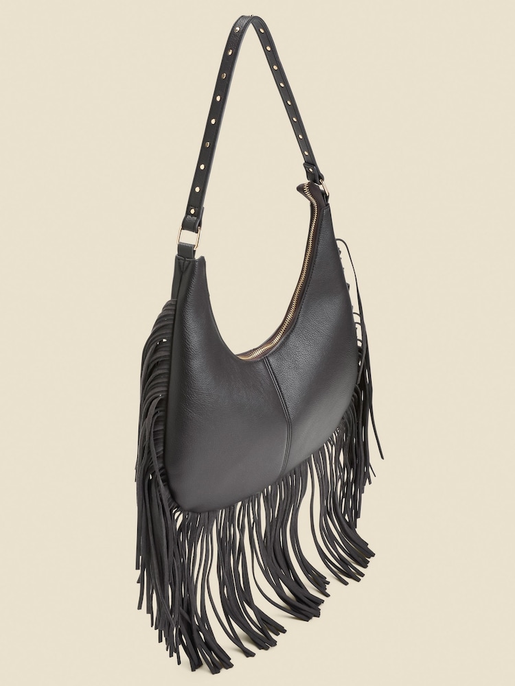 Sosandar Black Fringe Detail Western Shoulder Bag - Image 2 of 4