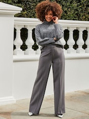 Sosandar Grey Relaxed Fit Wide Leg Trousers - Image 1 of 5