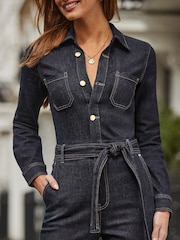 Sosandar Relaxed Fit 100% Cotton Denim Jumpsuit - Imagen 3 de 5