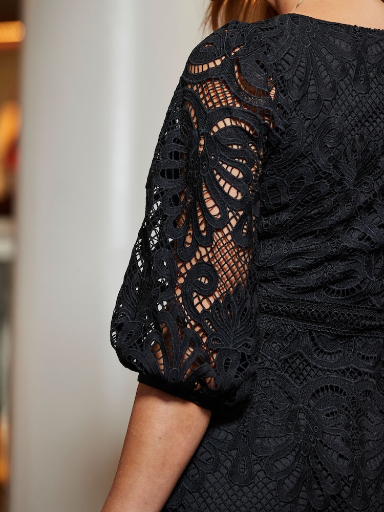 Buy Sosandar Black Sweetheart Neckline Lace Detail Midi Dress from Next ...