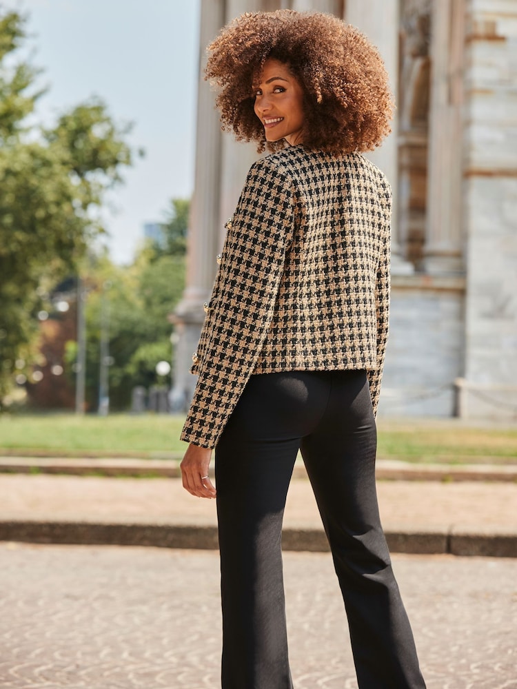 Sosandar Cream Dogtooth Print Boucle Collarless Jacket - Image 5 of 5
