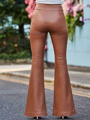 Sosandar Natural Button Detail Flared Faux Leather Trousers - Image 5 of 5