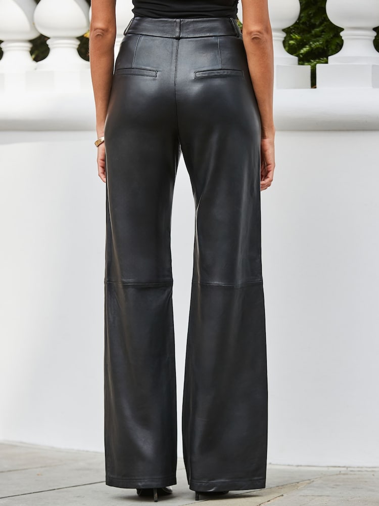 Sosandar Black Wide Leg Leather Trousers - Image 3 of 3