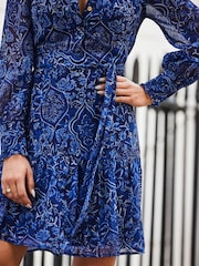Sosandar Blue Paisley Print Fit & Flare Dress - Image 4 of 5