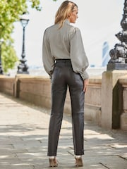 Sosandar Brown Leather Straight Leg Trousers - Image 2 of 4