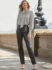 Sosandar Brown Leather Straight Leg Trousers - Image 4 of 4
