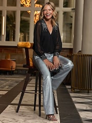 Sosandar Black Embellished Detail Wrap Blouse - Image 2 of 4