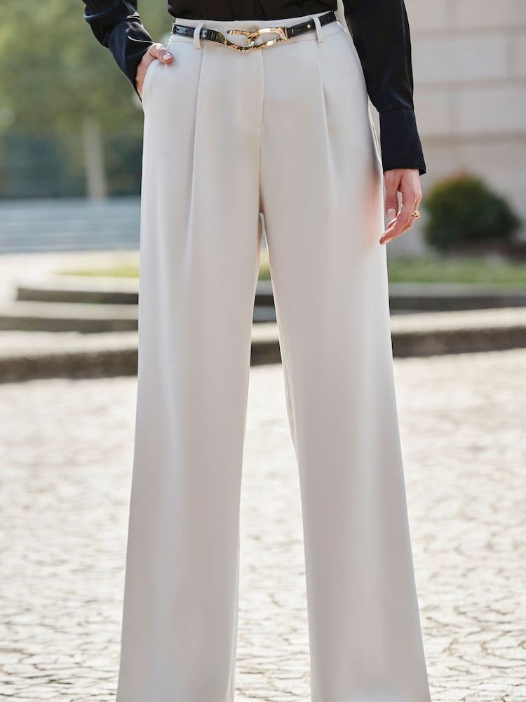 Sosandar White Wide Leg Pintuck Trousers - Image 2 of 5