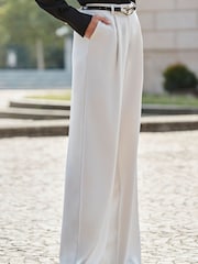 Sosandar White Wide Leg Pintuck Trousers - Image 3 of 5