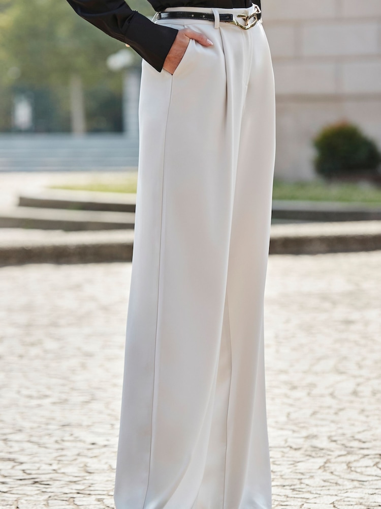 Sosandar White Wide Leg Pintuck Trousers - Image 3 of 5