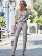 Sosandar Natural Dogtooth Print V-Neck Jumper - Image 2 of 5