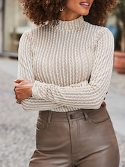 Sosandar Cream Roll Neck Knitted Top - Image 4 of 4