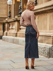 Sosandar Blue Denim Midi Skirt - Image 3 of 5