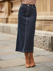 Sosandar Blue Denim Midi Skirt - Image 4 of 5