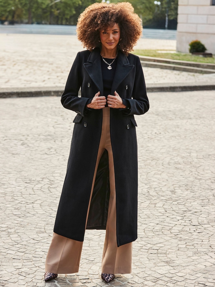 Sosandar Black Double Breasted Hourglass Longline Coat - Image 4 of 5