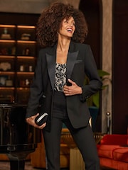 Sosandar Black Satin Collar Tuxedo Blazer - Image 1 of 4