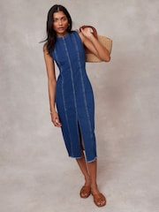Mint Velvet Blue Sleeveless Denim Midi Dress - Image 2 of 4