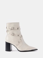 Mint Velvet Cream Leather Buckled Ankle Boots - Image 1 of 2