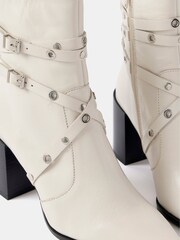 Mint Velvet Cream Leather Buckled Ankle Boots - Image 2 of 2