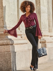 Sosandar Burgundy Red Ruffle Front Blouse - Image 2 of 5