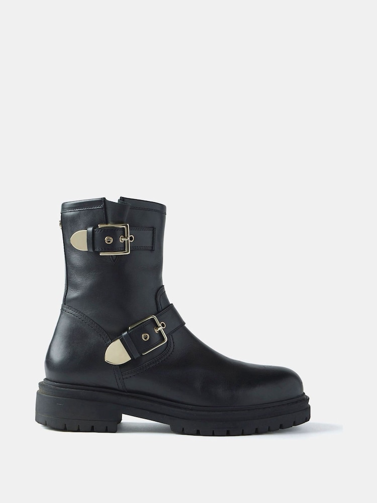Mint Velvet Black Leather Biker Boots - Image 1 of 4